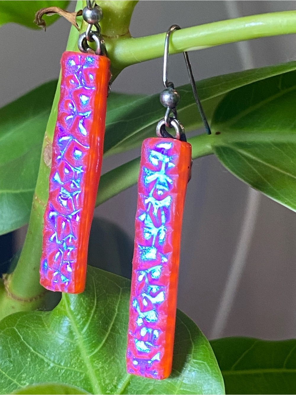 Artist Glass Pink Iridescent Dangle Earrings - Women Jewelry